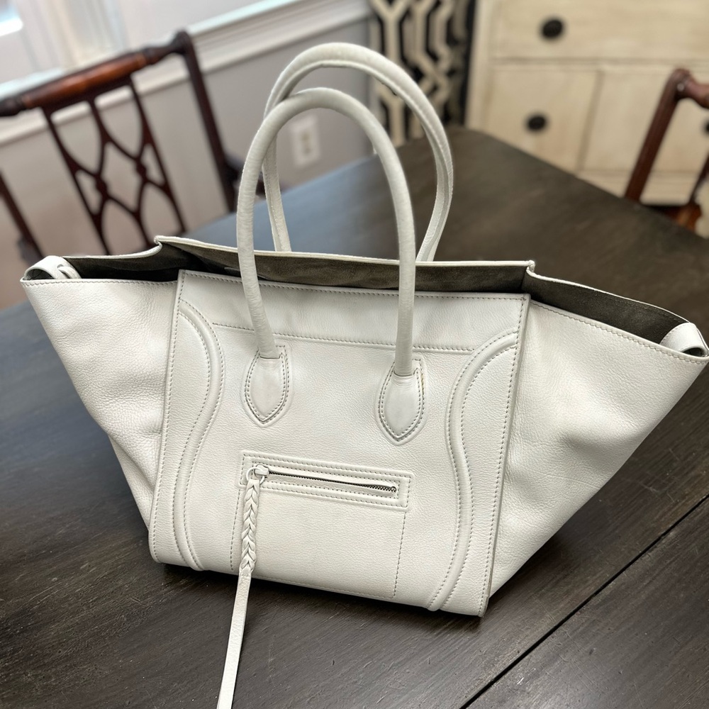 White Celine Medium Luggage Phantom Tote Soft Grained Calfskin